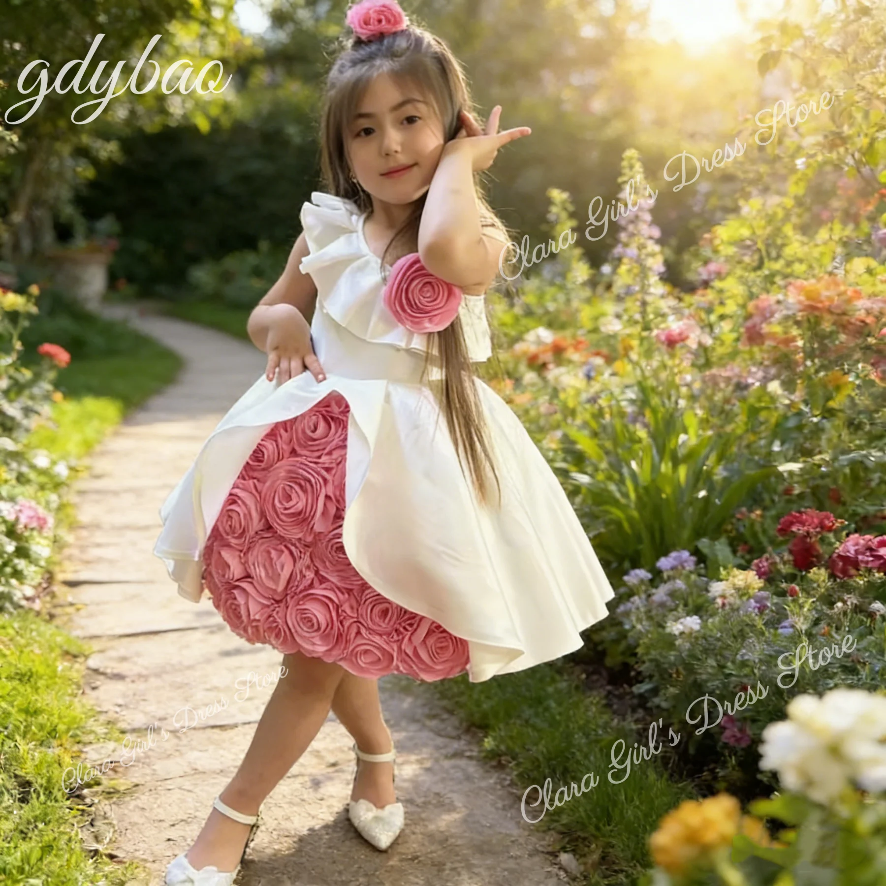 Mooie bloemenmeisje jurk 3D bloemenjurk bruiloft feestjurk prinses verjaardag aangepaste avondjurk