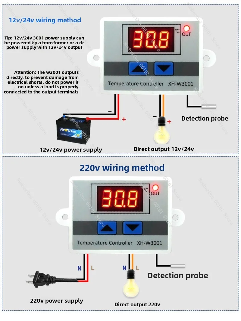 XH-W3001 شاشة ديجيتال وحدة تحكم ذكية في درجة الحرارة مع عزل البطارية 24 فولت-63 فولت مفتاح التحكم في درجة الحرارة #4