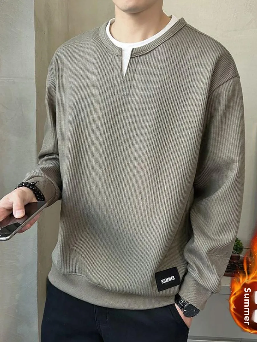 

Fce Lined Fake Two Piece Hoodie Men's Long Sve T irt Autumn Winter New Trendy Brand Casual Sle V Ne Chest ket