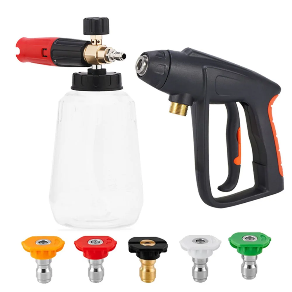 Pressure Washer Gun Snow Foam Lance1/4 Inch Quick Connector Jet Wash Spray Nozzle Adjustable Pattern Foam Gun 5 Metal Nozzle