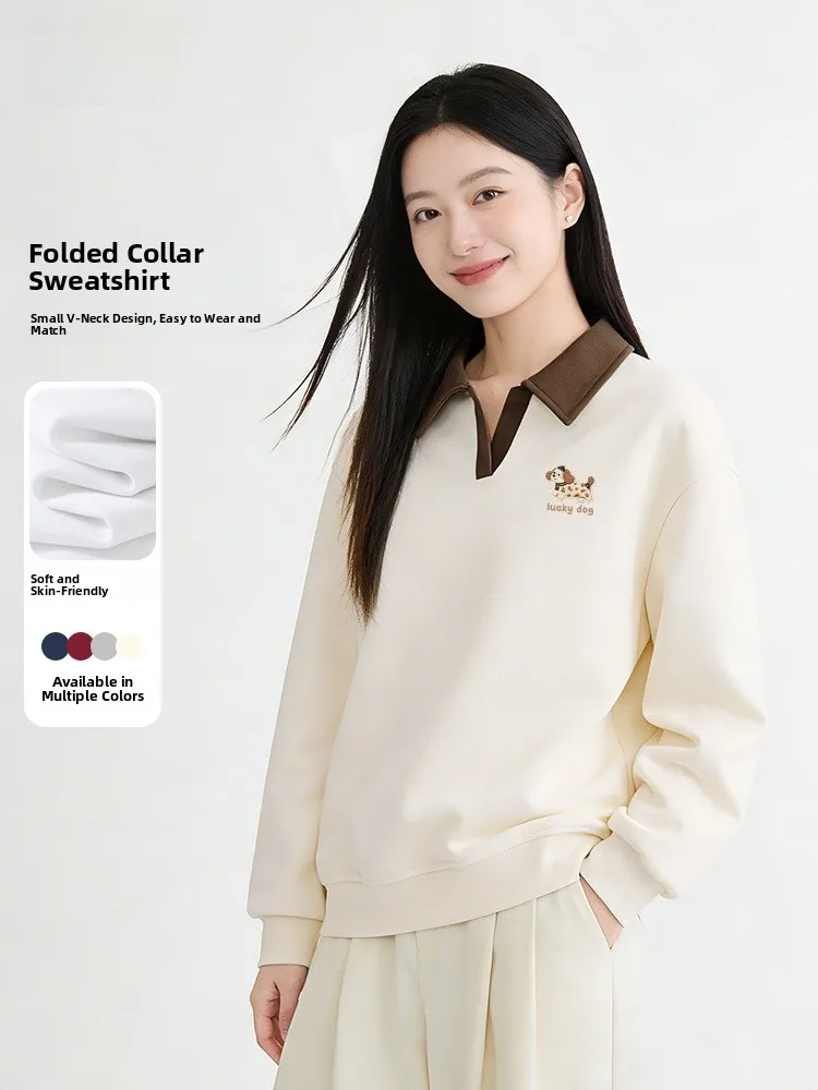 

Модная повседневная женская толстовка весна 2026: новый стиль, омолаживающий эффект, маленький размер, отложной воротник, свободная верхняя одежда для отдыха