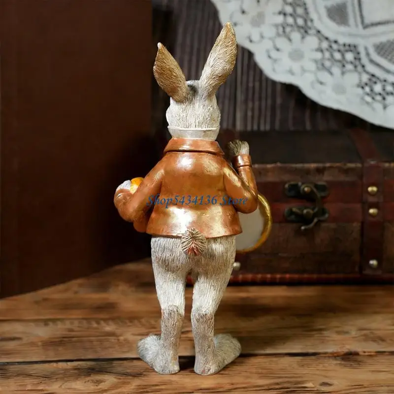 H7ED Klassisches Osterhasen-Ornament mit detaillierter Uhr und Kunstharz