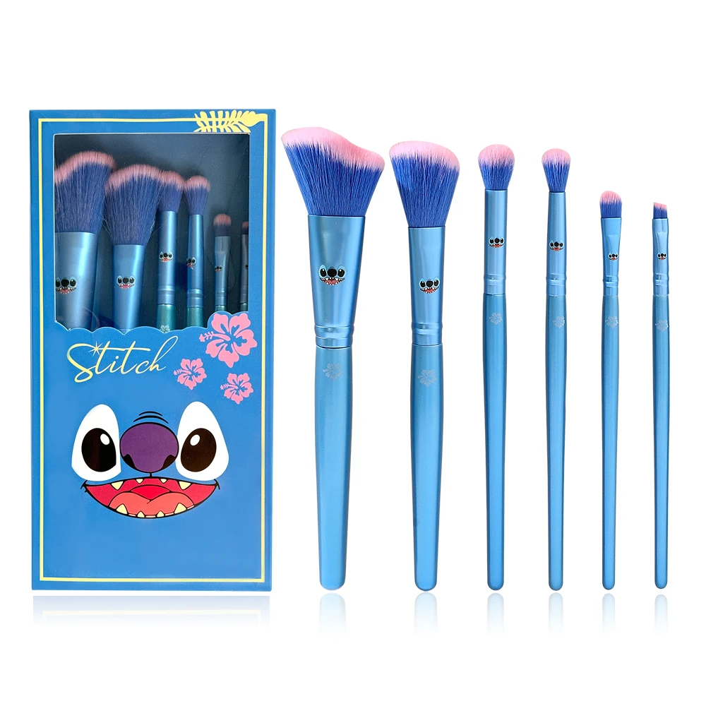 Set of 6 Stitch Cartoon Cute Makeup Brush Blue Contouring Brush Eyeshadow Brush Suitable Gift for Girl