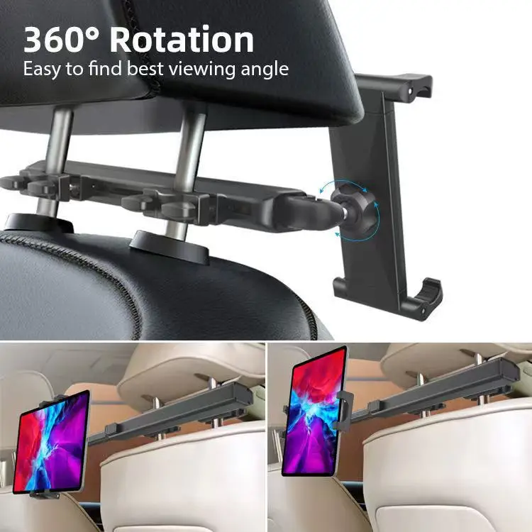 Car seat headrest mount, tablet holder, car headrest bracket, portable tablet stand.
