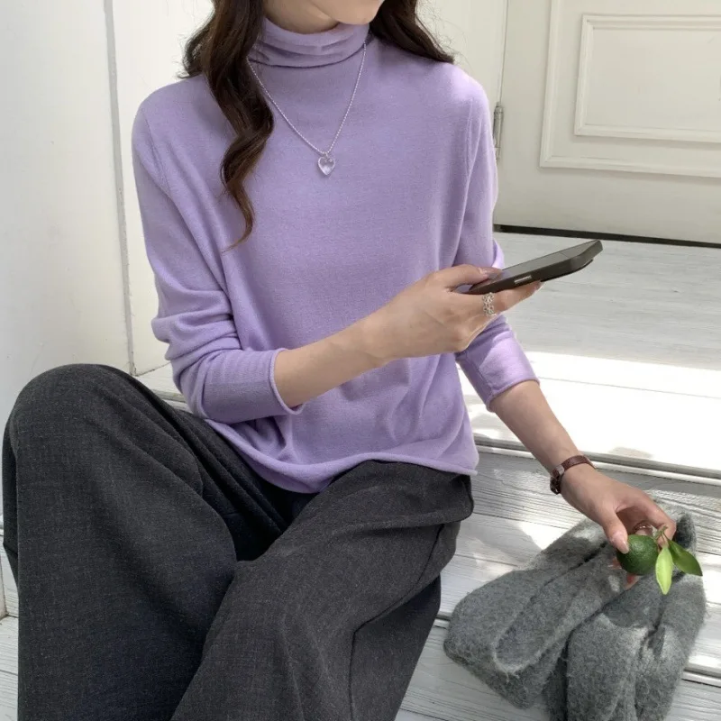 سترة قاعدة أنيقة من صوف الأغنام 100% من Birdtree، سترة نسائية للخريف بياقة عالية وأكمام طويلة للتنقل T58124JF