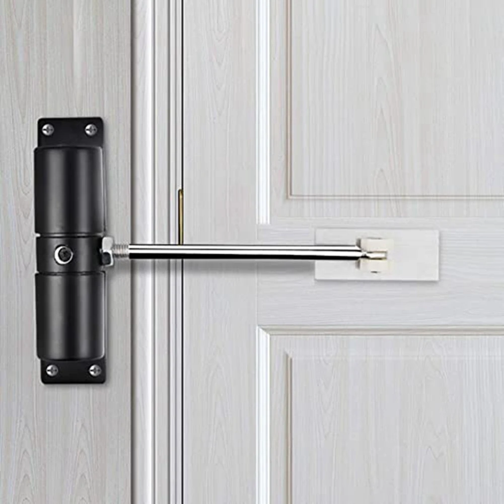 AB33-2X Door Closer Household Black Belt Wheel Adjustable Automatic Door Closing Light Zinc Alloy Spring Door Closer