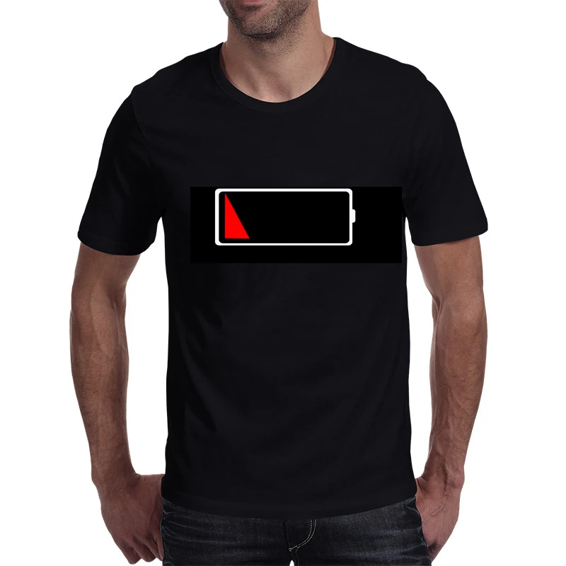 

2026 Spring and Summer Fun T-Shirt Versatile Black Breathable Printed Crew Neck Casual Battery Pattern