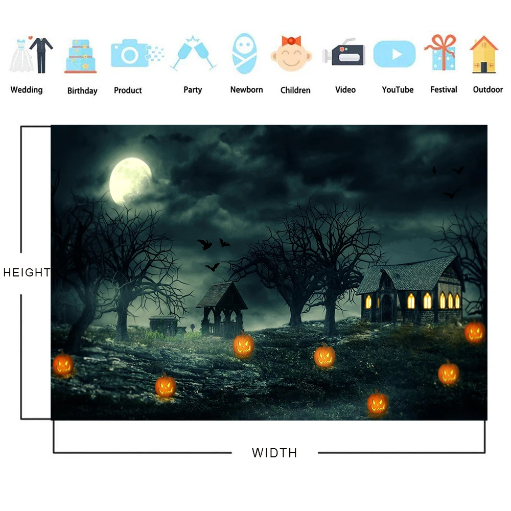 Bonvvie Halloween Photography Backdrop Tomb Tombstone Castle Pumpkin Skull Moon Family Party Decor Photo Studio Background