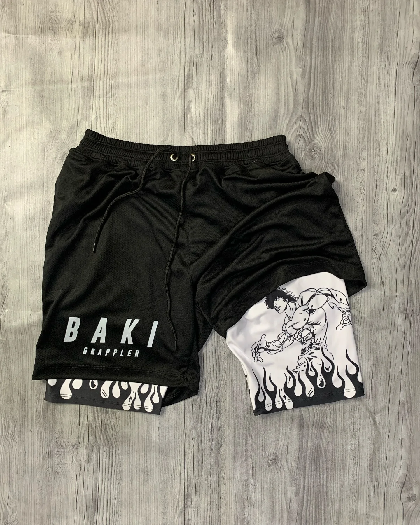 Baki Grappler 2 in 1 Gym Shorts for Men Quick Dry  Workout Shorts Anime Manga Fight Print Double Layer Running Fitness Shorts