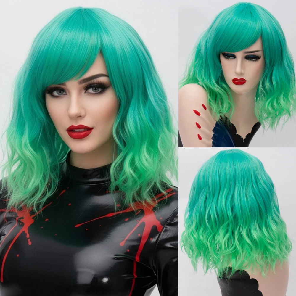 

Heat Resistant Short Wavy Green Bob Wig Long-Lasting Synthetic Hair for Women’s Cosplay & Weekend Party Outfits