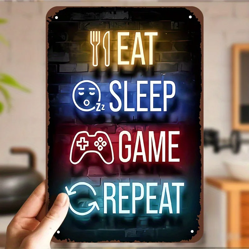 Vibrant Neon Gaming Wall Art—Metal Tin Signs Featuring 