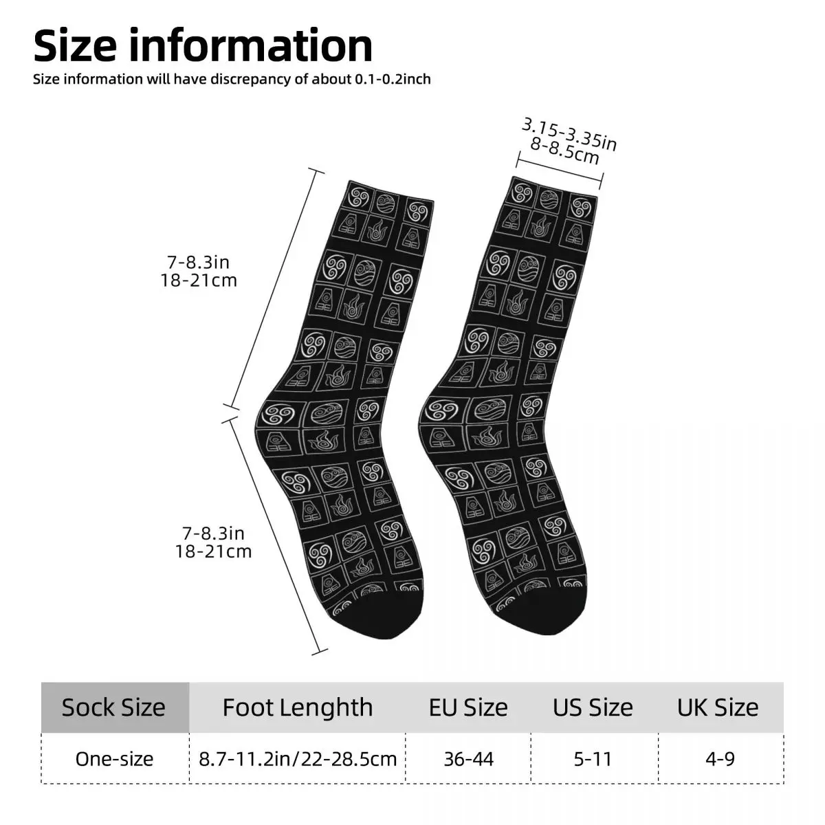 Avatar The Last Airbender Elements Socks Harajuku Sweat Absorbing Stockings All Season Long Socks for Man Woman Christmas Gifts