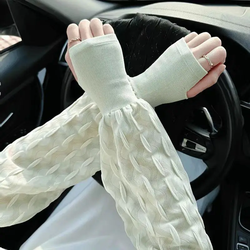 Women Sun Protection Arm Sleeves Ice Silk Fairy Chic Gloves Loose Breathable Quick Dry Cooling Sleeves Driving Cycling Summer