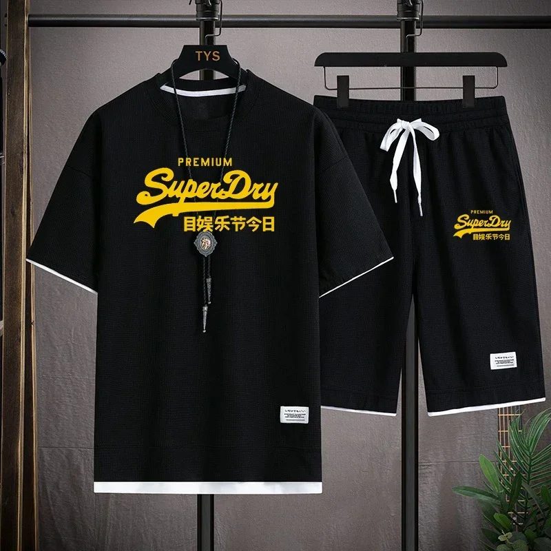 メンズ半袖Tシャツとスポーツショーツ,カジュアルウェア,韓国ファッション,夏,新品,2個,2022