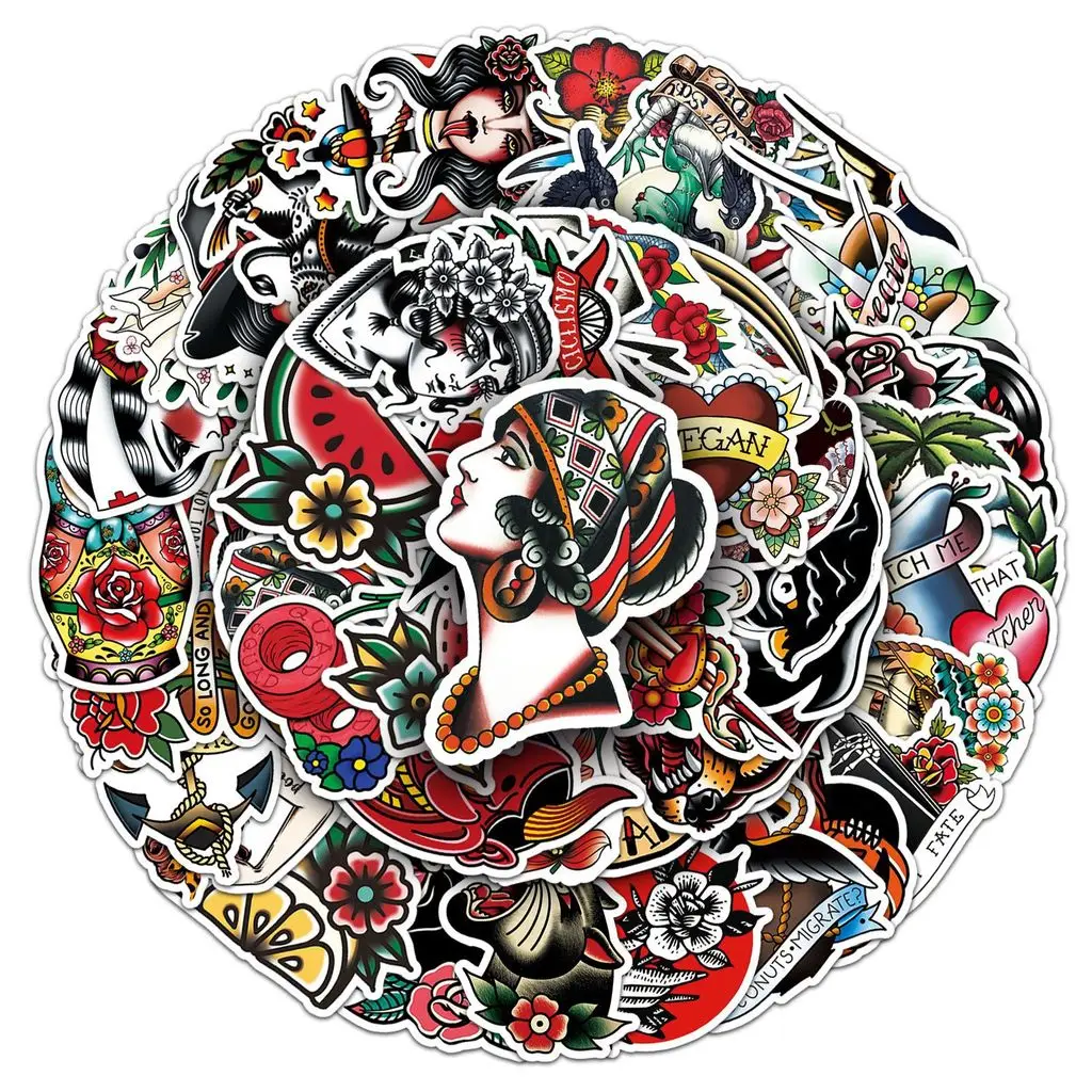 Unique Cartoon Tattoo Themed Sticker Pack 50PCS Versatile Decals For Suitcase Notebook Auto Fridge Craft Giajar Sticker Store