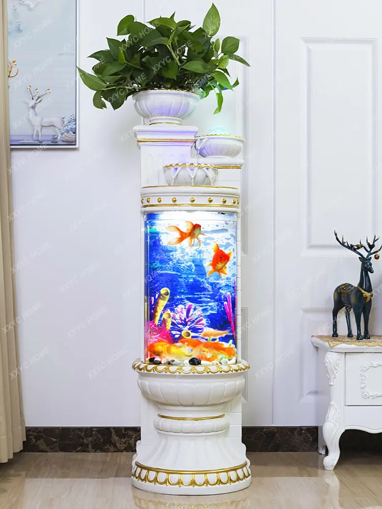 

Fish Tank Aquarium Large Living Room Floor European New Household Flowerpot Ecological Fish Globe Landscape Water Flow