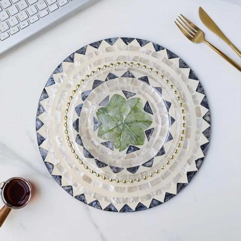 

1PC Placemats Fruit Plates Natural Shells Mats French Light Luxury European Style Creative High-end Decoration Tray Table Mats