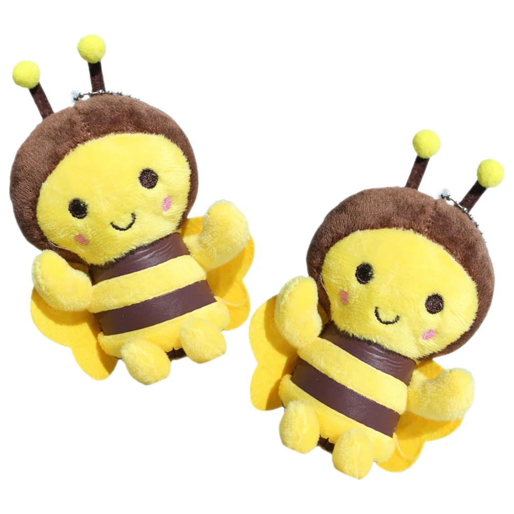 

2 Pcs Retractable Bee Keychain Locket Plush Decor Decorations Stuffed Pendant Baby