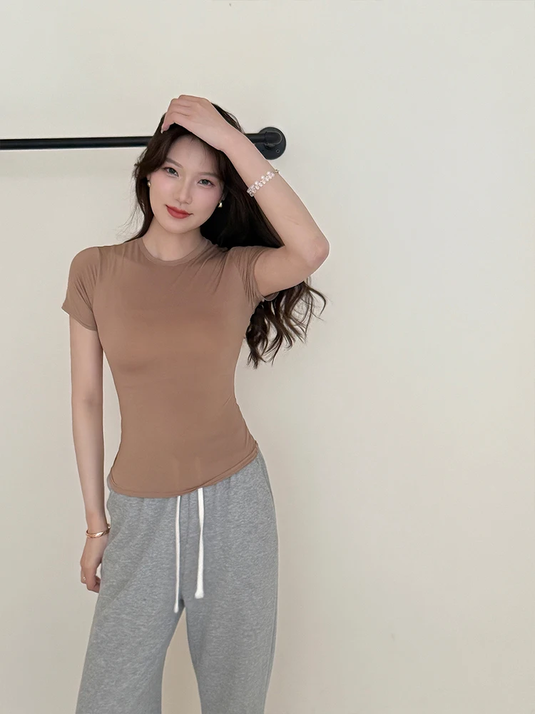 Airy Kardaian Skim Fit المرأة مطاطا التخسيس ort Sve تي شيرت تخفيف Sle مستقيم قطع الإبداعية نمط ملابس الصيف