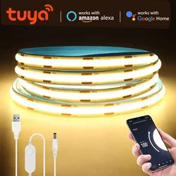 DC5V USB Tuya Smart app WiFi COB LED Strip Light，1M 2M 3M 5M Dimmable COB LED Strip Work With Alexa/Google Home/Smart Life APP