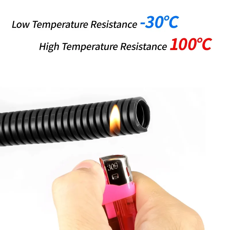 2/5/10m Black PP Insulated Corrugated Split Loom Tube AD 7.5~34.5mm Wire Harness Threaded Hose Plastic Line Protection Sleeving