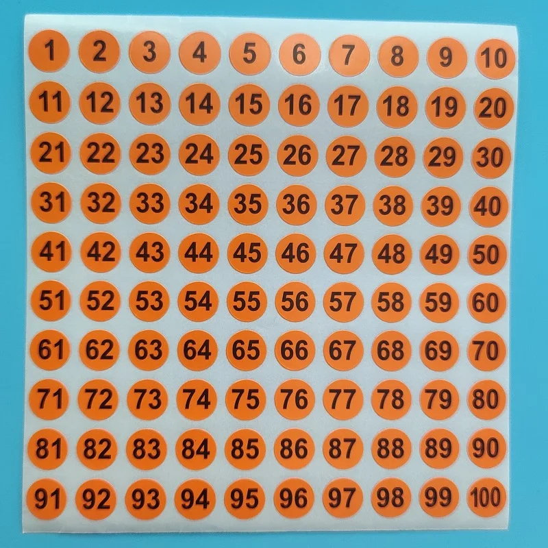 10 Sheets Orange 1cm  Round Self-adhesive Sticker Paper Number Sticker 1-100 Serial Consecutive Number Labels