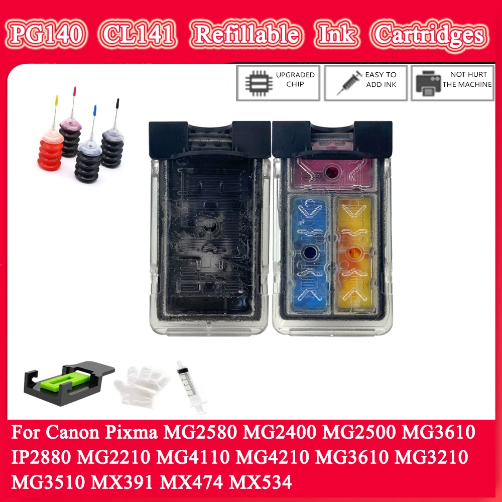PG140XL CL141XL Refillable Ink Cartridges For Canon Pixma MG3610 MG3210 MG3510 MG2210 MG4110 MG4210 MX391 MX474 MX534 printers