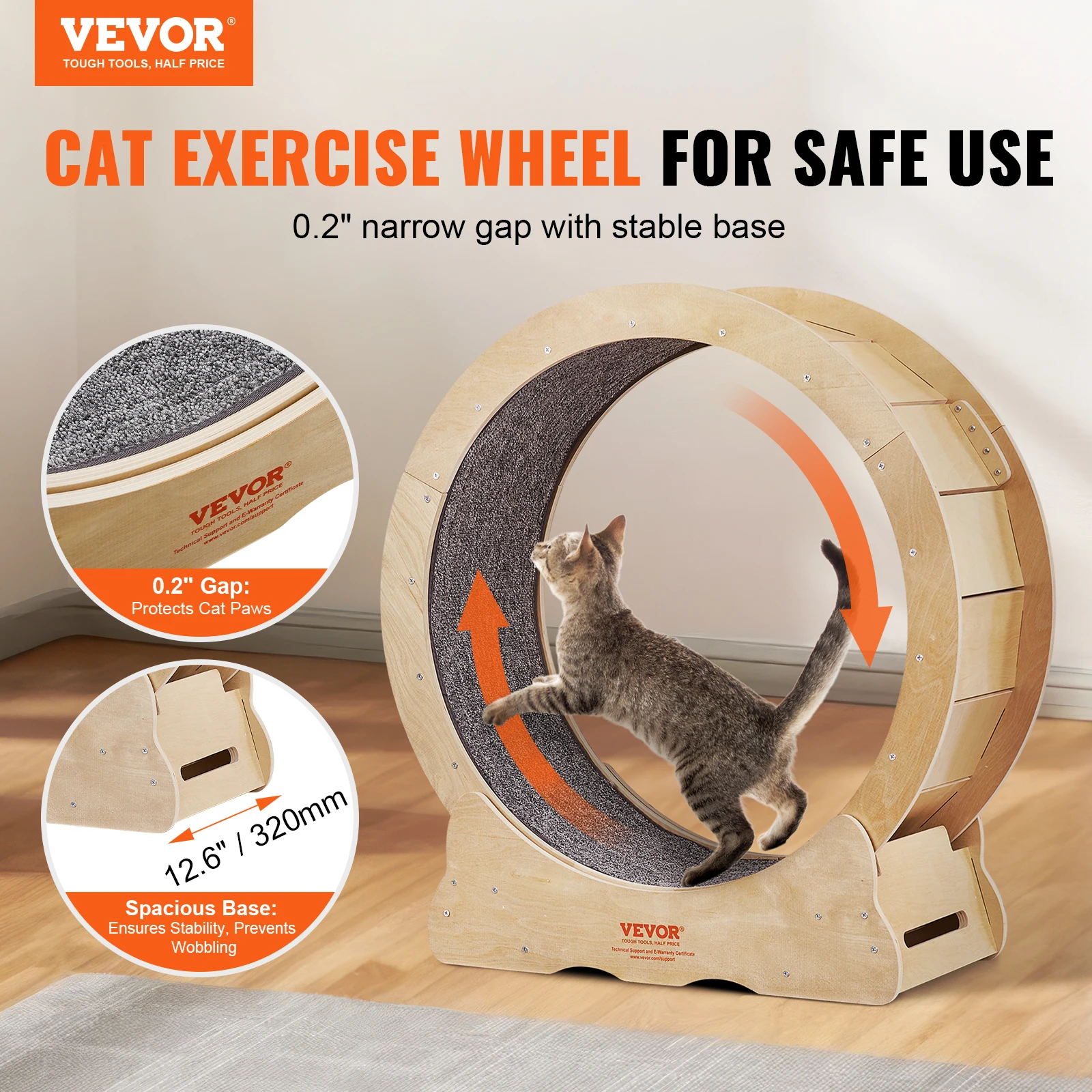 VEVOR Rueda de Ejercicio para Gatos Rueda de Correr Interior 750 mm Rueda para Correr Alfombrilla Desmontable y Rompecabezas para Correr, Caminar y Entrenar Adecuado para la Mayoría de los Gatos