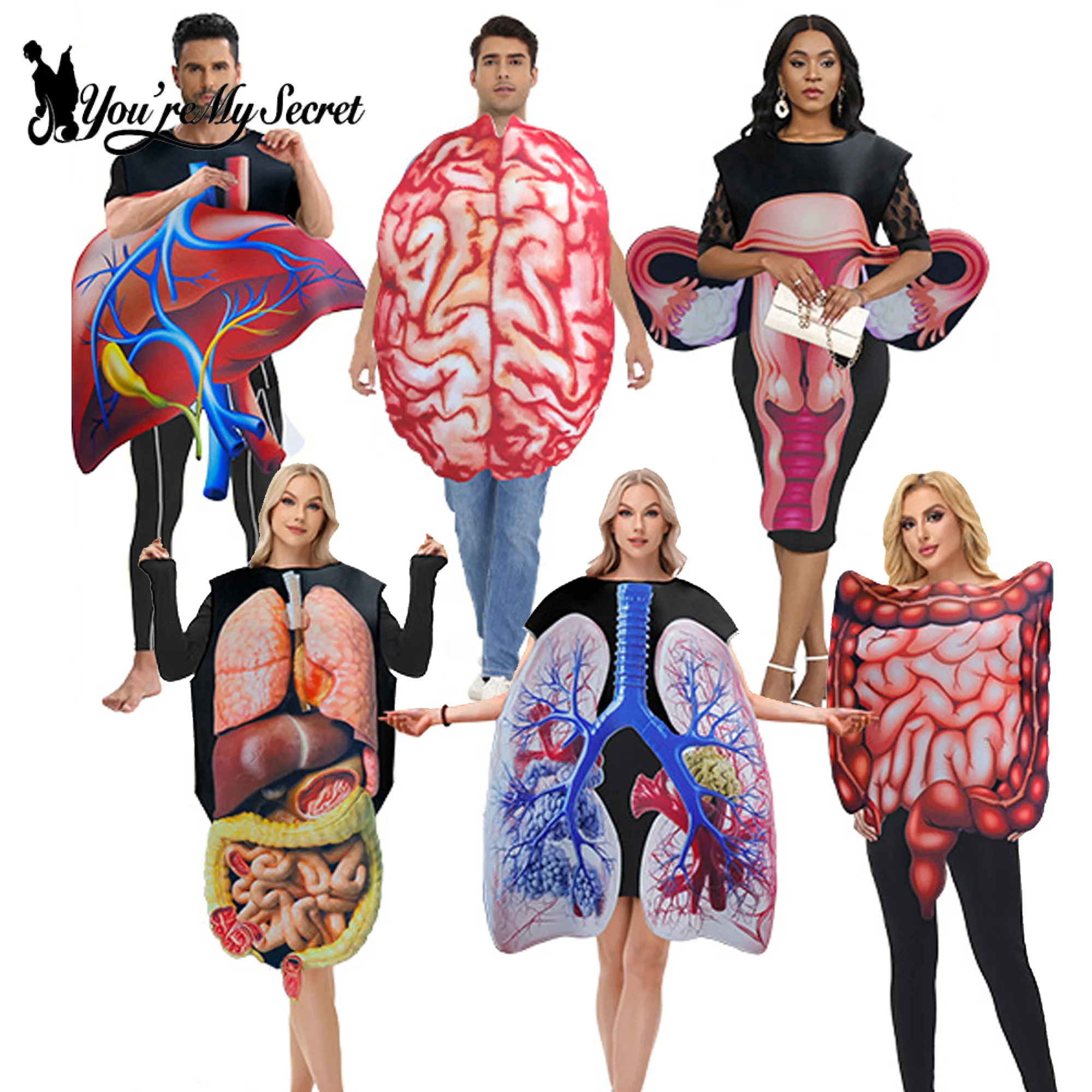 

[You're My Secret] Adult Funny Organ Costume Brain Halloween Cosplay Outfit Anatomy Liver Lung Uterus Intestine Teaching Clothes
