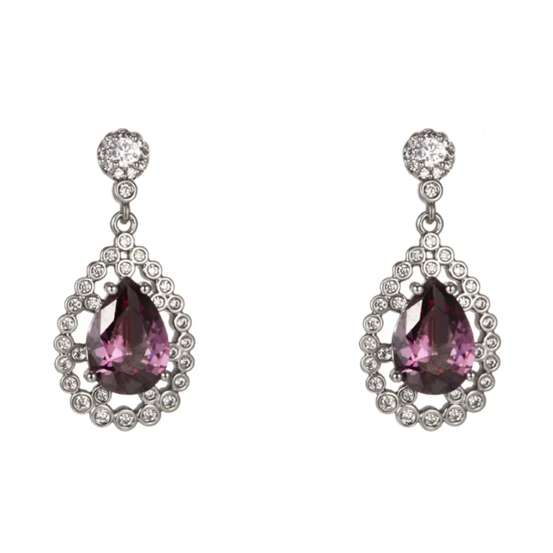 

Simple Temperament Copper Zinc Alloy Purple Teardrop Shaped Zircon Drop Earrings For Women Female Vintage Jewelry