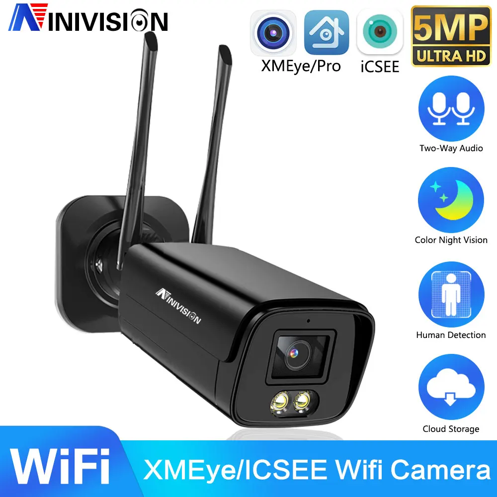 

5MP WIFI IP Outdoor Camera 3MP AI Human Detection Full Color Night Vision Dual Light Source CCTV Video Security Camera P2P Icsee