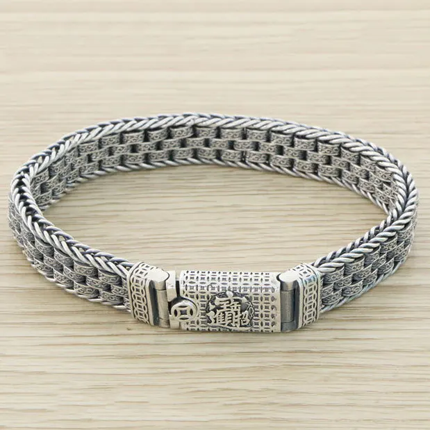 Chinese style woven bracelet, eternal rattan grass bracelet S925 Thai silver high-end feeling, retro vintage, and treasure hunti