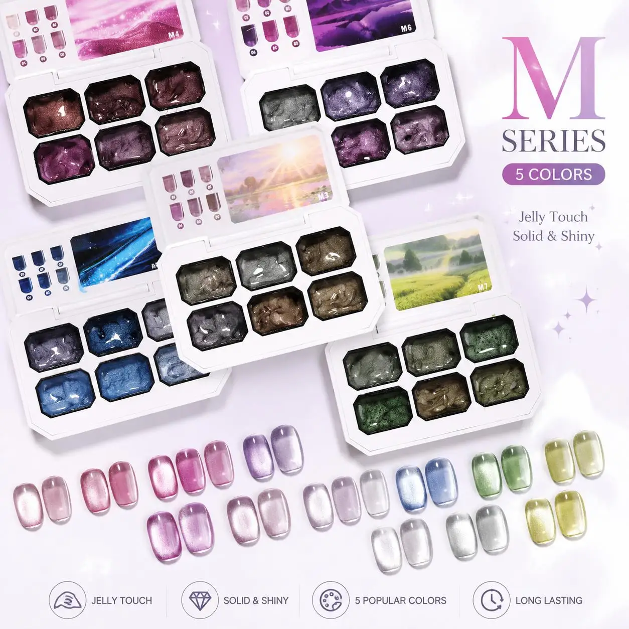 Paleta de Gel Olho de Gato Sólido 6 Cores, Gel Magnético Não Pegajoso para Mãos, Esmalte em Gel Cremoso para Arte de Unhas DIY, Kit de Gel UV LED Soak