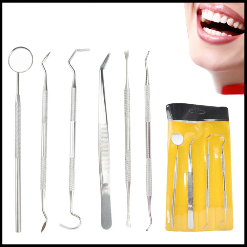 

5pc/set Dental Mirror Stainless Steel Dental Dentist Prepared Tool Set Probe Tooth Care Kit Instrument Tweezer Hoe Sickle Scaler