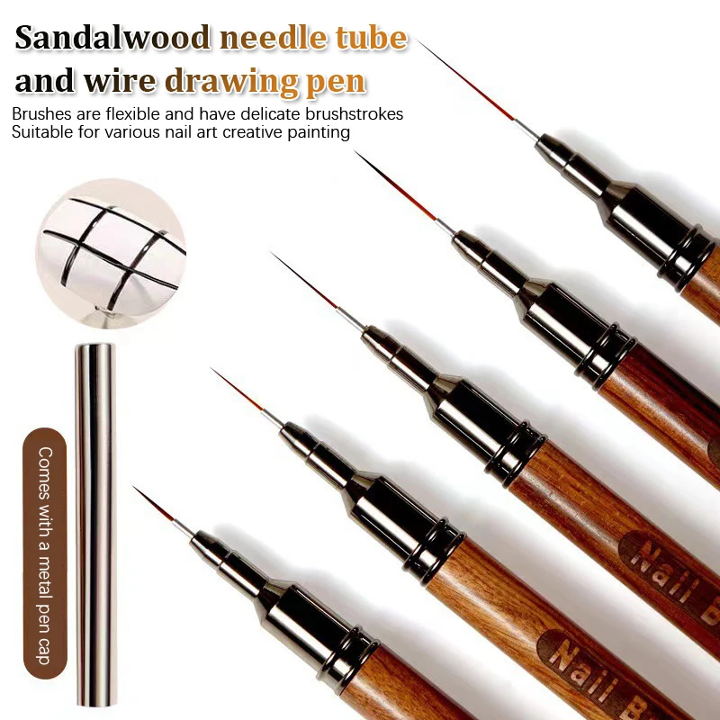 Nail Construction Painting Brush Sandalwood Extremely Fine Nail Design Line Pen Uv Gel Extension Drawing Carving Pen Diy