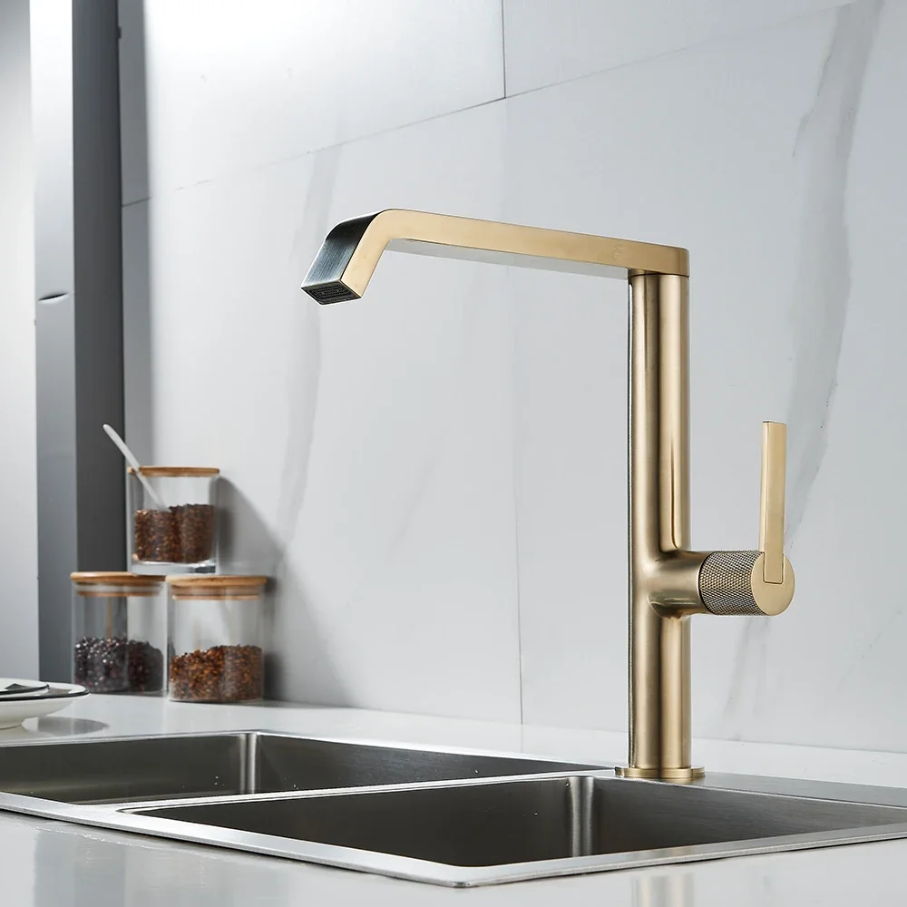 Momali original designer 360 swivel spout modern brush brass gold vintage kitchen sink faucet gold luxury kitchen faucets