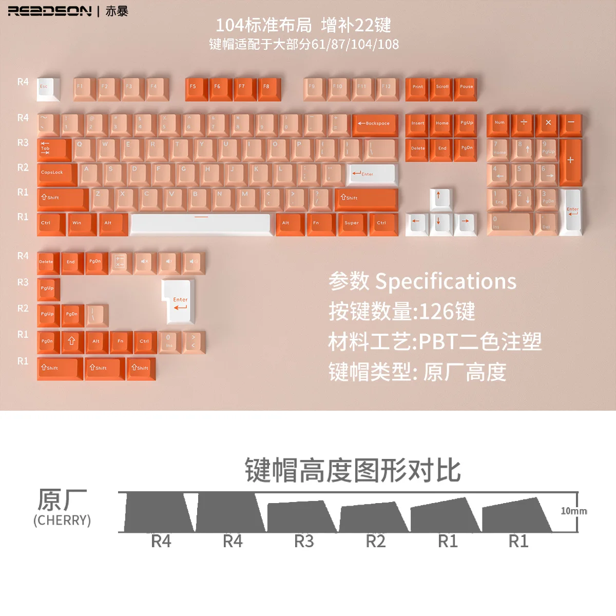 Cherry Profile Opaque Keycaps Set PBT Two Color Injection Molded for 61/64/68/84/87/104/108keys MX Switches Mechanical Keyboard