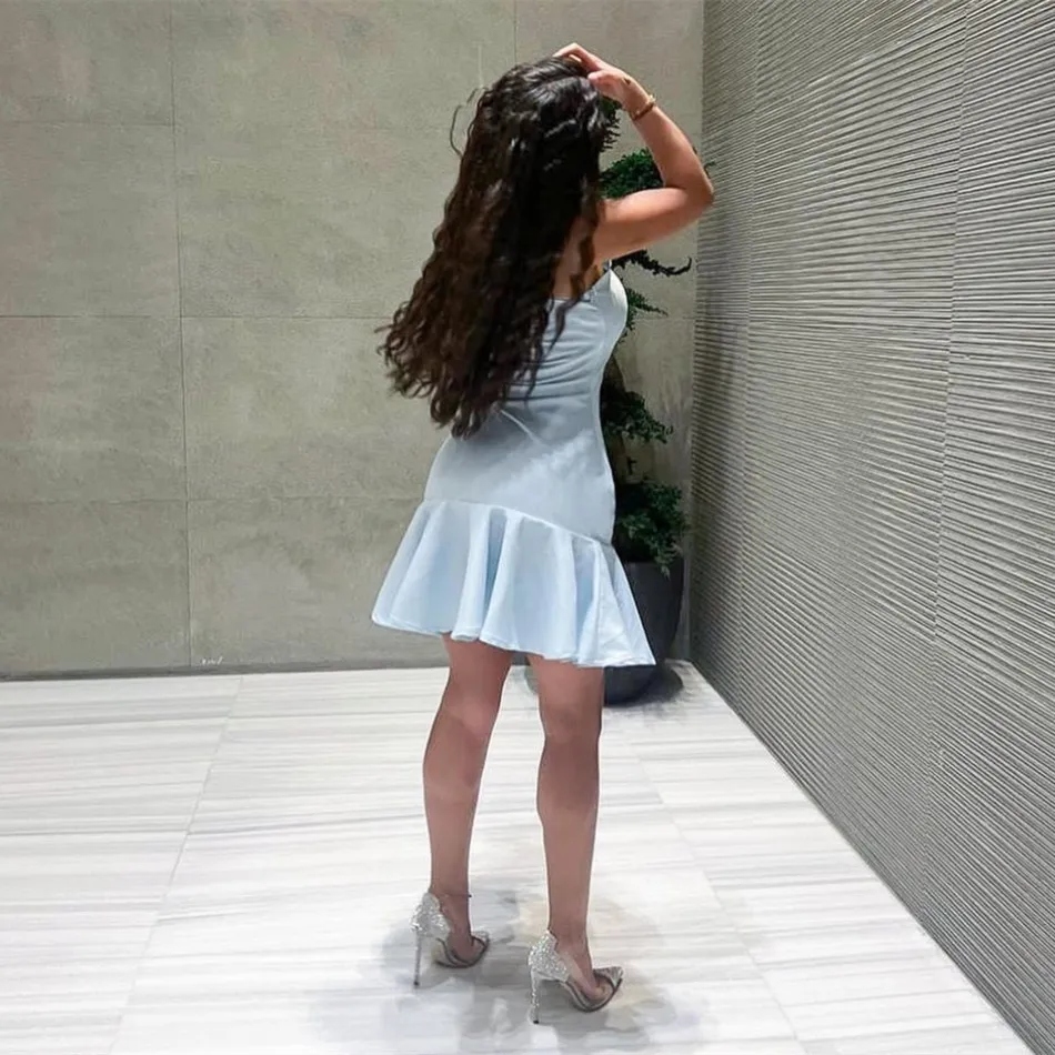 Op maat gemaakte korte crêpe-avondjurken met ruches Zeemeermin Eén schouder geplooid فسات Bravo • Knielengte galajurk voor dames