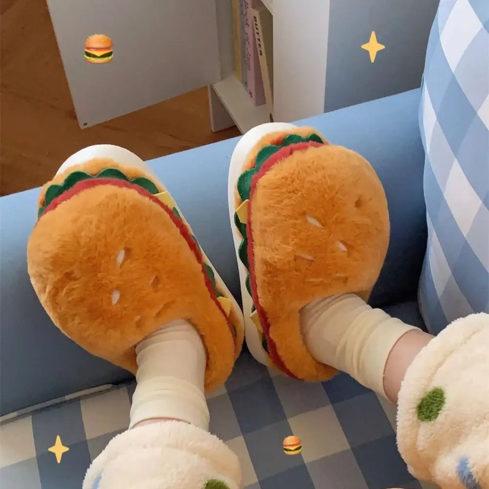 

Creative Simulation Hamburger Slippers Soft Bottom Funny Hamburger Slippers Non-Slip Thick Sole 3D Hamburger Slides Indoor