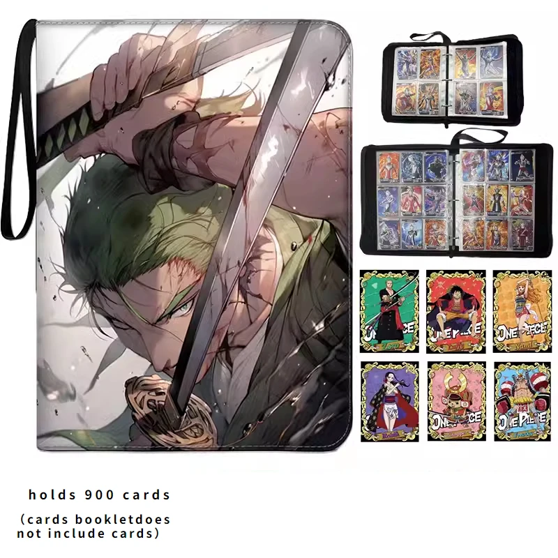 900 sztuk Anime One Piece Luffy Zoro Cards Book Zipper PU Leather Cards Binder Display Game Collection Card Kids Toy Gift