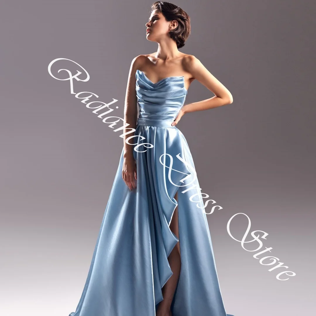 تخصيص أزياء الساتان ألف خط فساتين السهرة حمالة أكمام زيبر الظهر لوحة قطار فستان العودة للوطن مزاجه #6