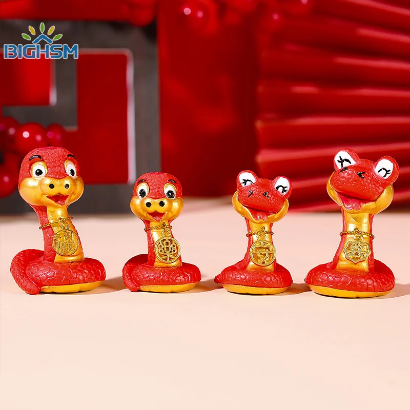 4Pcs Cute Cartoon Snake Resin Figurine Ornament Miniature Kawaii Desktop Decor Creative DIY Home Decorations Accessories Gifts