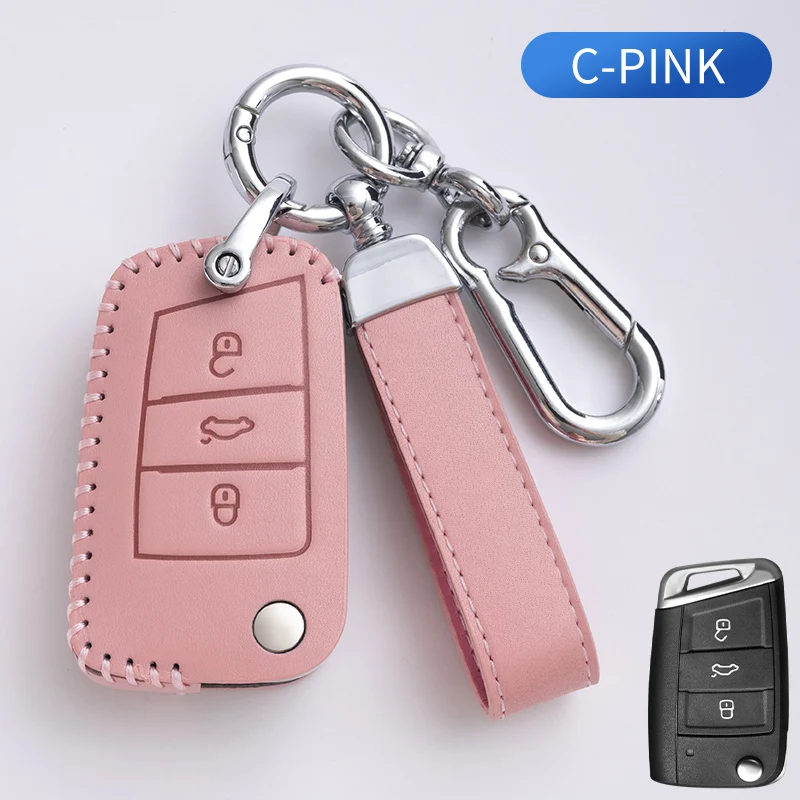 

2021 Hot Sale Top Cowhide Car Key Case Cover Fob For VW Volkswagen Polo Golf Passat Beetle Caddy T5 Up Eos Tiguan Seat For Skoda