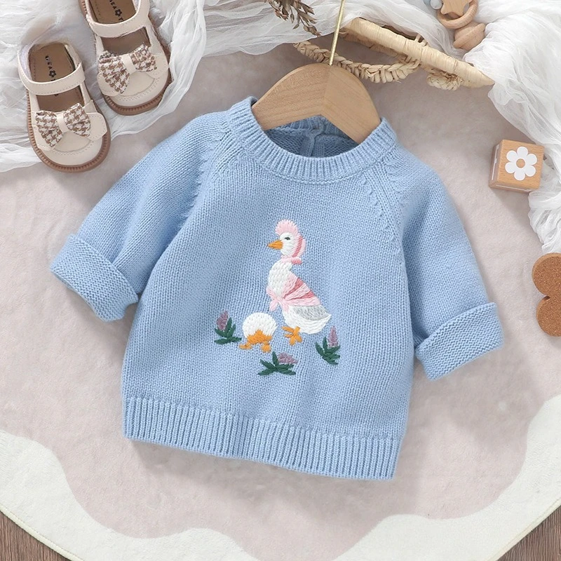 

2025 Autumn Winter Baby Boys Girls Sweater Cute Duck Embroidery Infant Baby Knitted Pullover Toddler Children Knit Tops Clothes