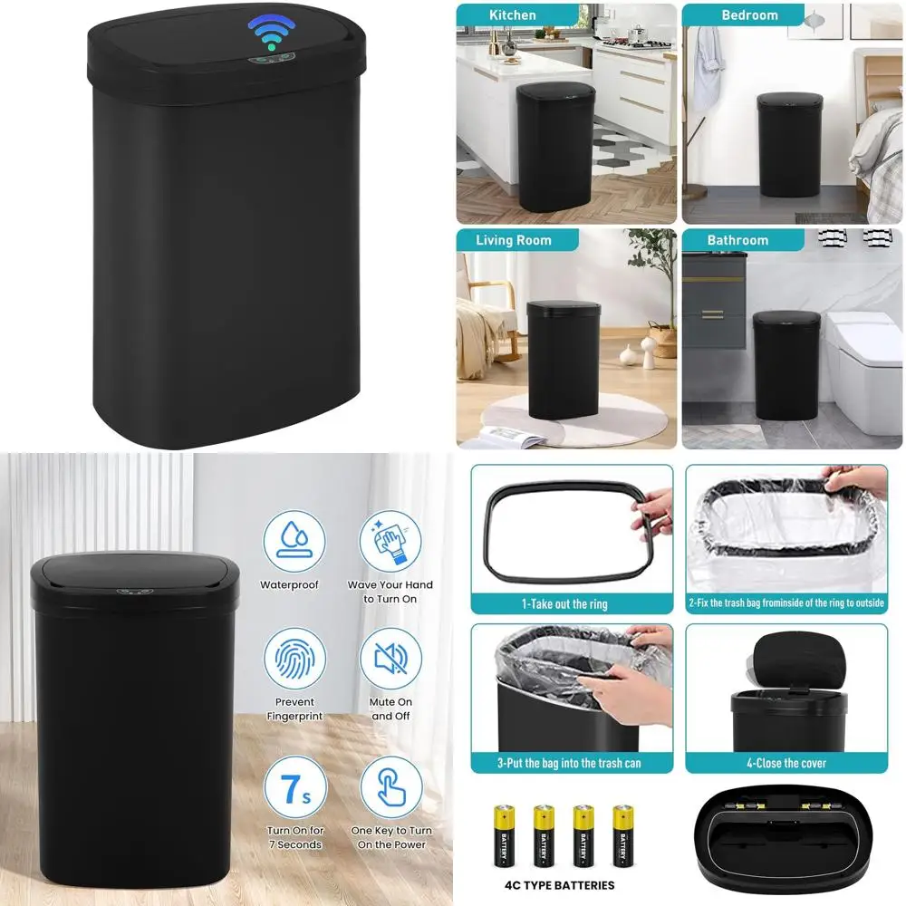 

50L Touchless Kitchen Trash Can with Lid, Mute Automatic, Odor-Controlled Plastic Bin for Dorms, Bedrooms, Offices