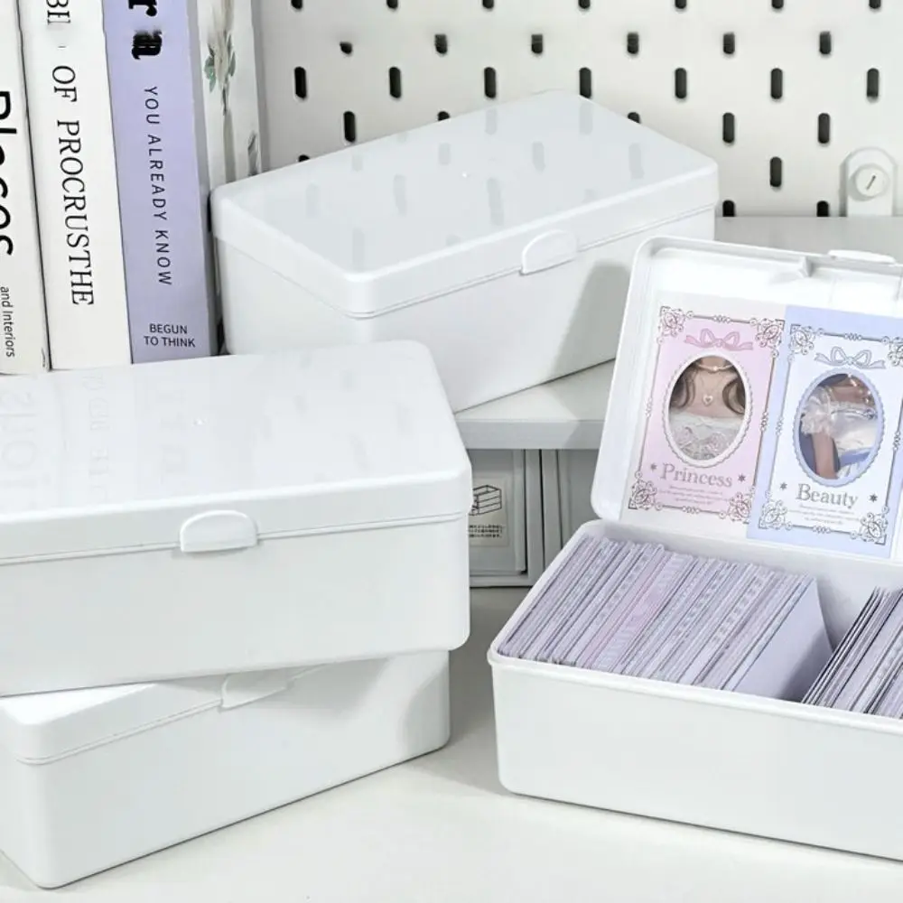 New White Storage Box Dustproof Flip Cover Picture Holder Plastics Organizer Box Card