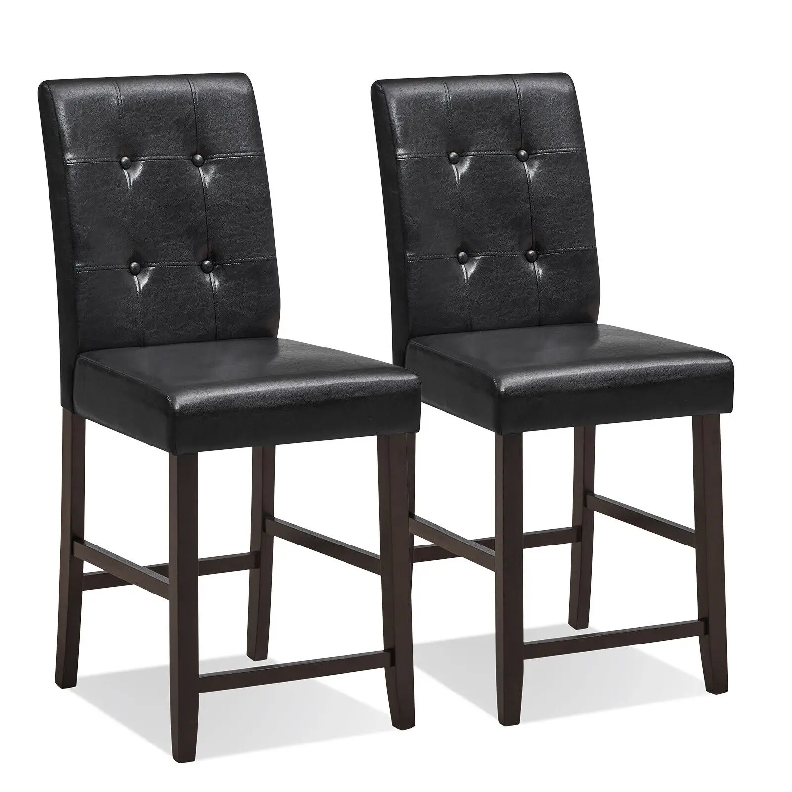 GOFLAME Set of 2 Bar Stools Upholstered Bar Counter Height Chair With Button-Tufted Back