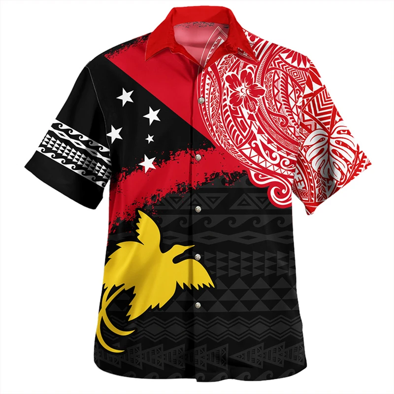 Polynesian Tribe Turtle Flag 3D Print Shirts Summer Street Casual Men's Short Sleeve Button Lapel Shirt Oversized Tops Clothes