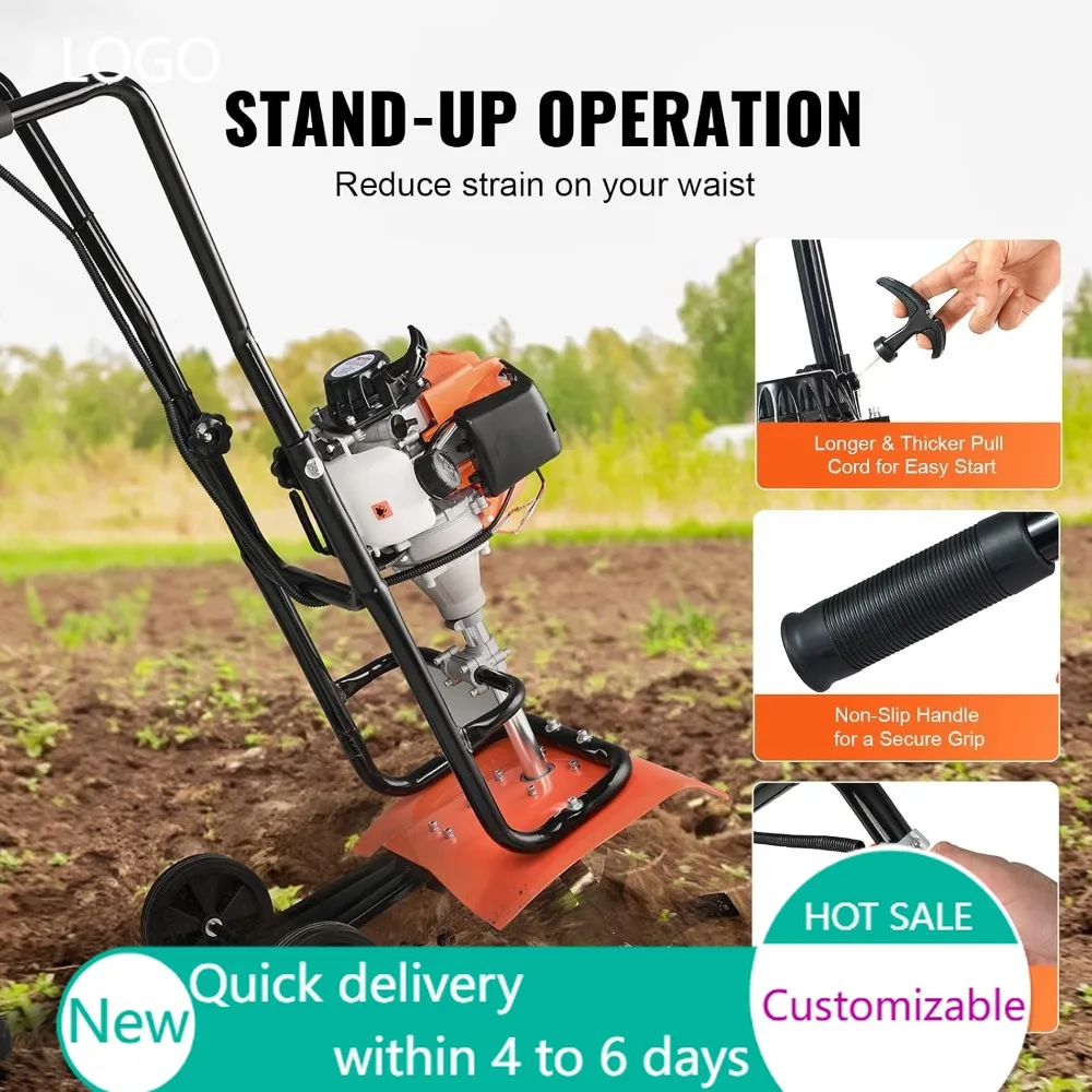 31CC 4-Stroke Tiller Cultivator, 4 Steel Adjustable Front Tines for Garden Soil Cultivation