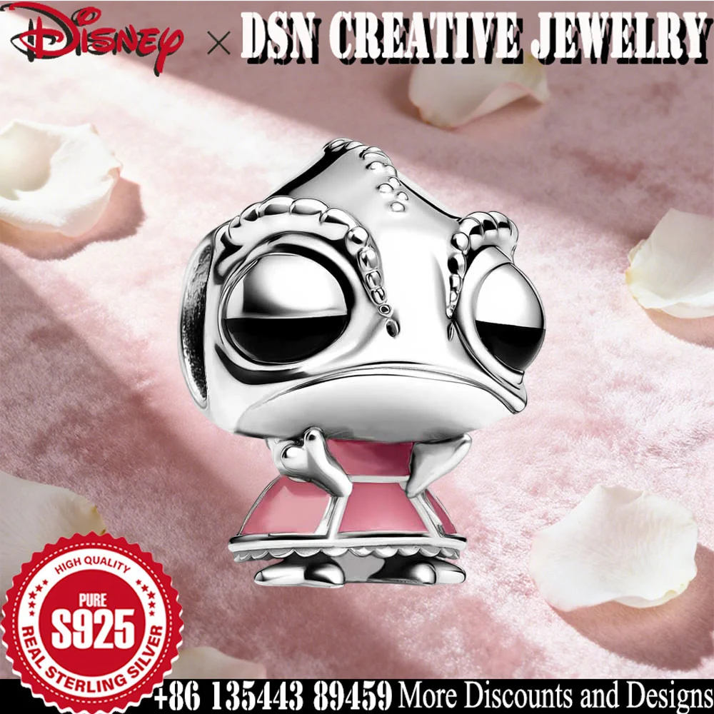

DSN Jewelry 925 Silver Cartoon Frog Charm Beads - Pink Enamel Disney Style Gifts for Women